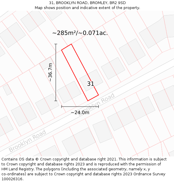 31, BROOKLYN ROAD, BROMLEY, BR2 9SD: Plot and title map