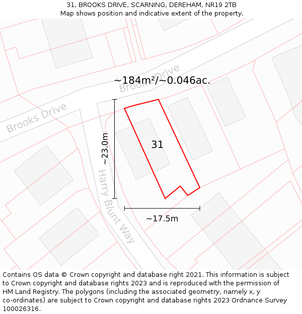 31, BROOKS DRIVE, SCARNING, DEREHAM, NR19 2TB: Plot and title map