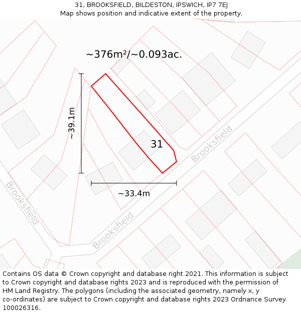 31, BROOKSFIELD, BILDESTON, IPSWICH, IP7 7EJ: Plot and title map