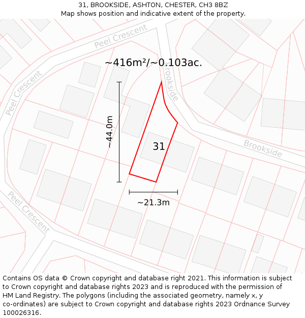 31, BROOKSIDE, ASHTON, CHESTER, CH3 8BZ: Plot and title map