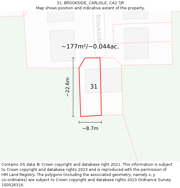 31, BROOKSIDE, CARLISLE, CA2 7JR: Plot and title map