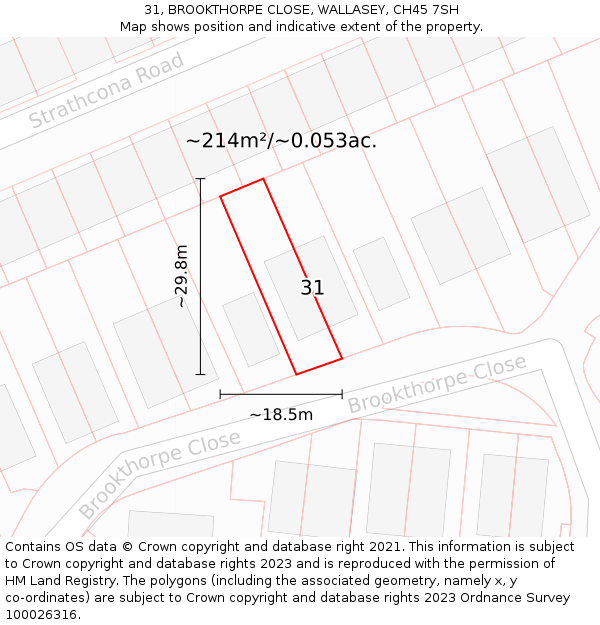 31, BROOKTHORPE CLOSE, WALLASEY, CH45 7SH: Plot and title map