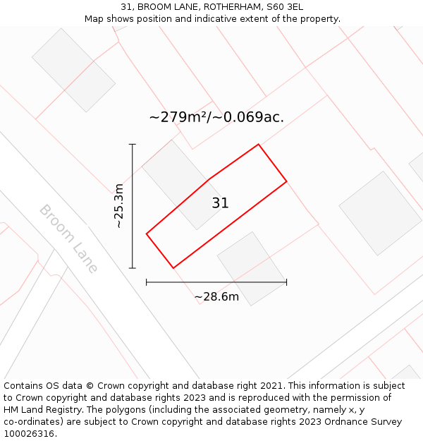 31, BROOM LANE, ROTHERHAM, S60 3EL: Plot and title map