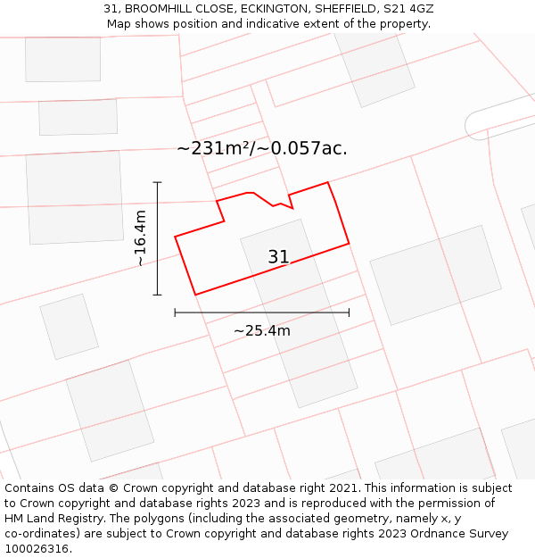 31, BROOMHILL CLOSE, ECKINGTON, SHEFFIELD, S21 4GZ: Plot and title map