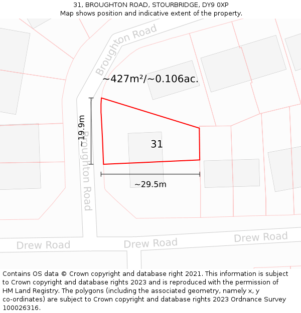 31, BROUGHTON ROAD, STOURBRIDGE, DY9 0XP: Plot and title map