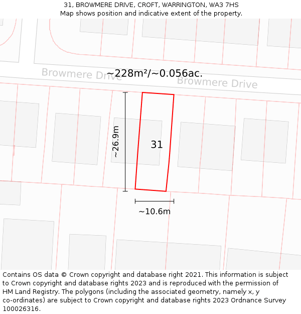 31, BROWMERE DRIVE, CROFT, WARRINGTON, WA3 7HS: Plot and title map