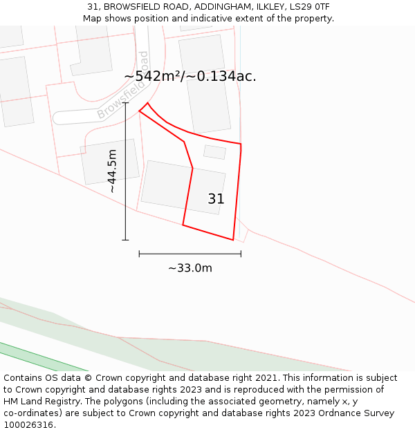 31, BROWSFIELD ROAD, ADDINGHAM, ILKLEY, LS29 0TF: Plot and title map