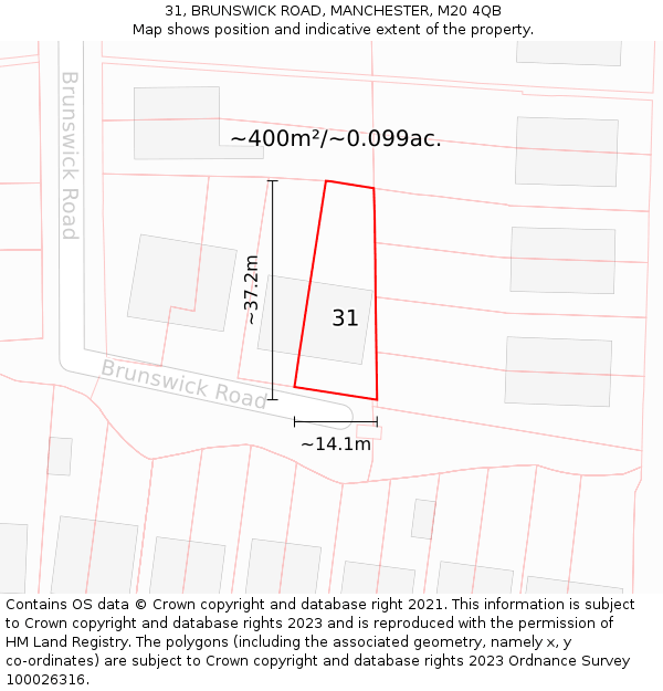 31, BRUNSWICK ROAD, MANCHESTER, M20 4QB: Plot and title map