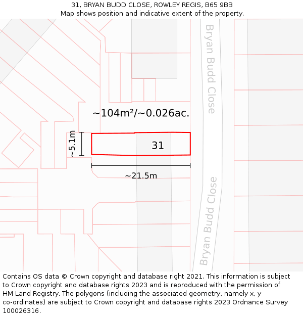 31, BRYAN BUDD CLOSE, ROWLEY REGIS, B65 9BB: Plot and title map