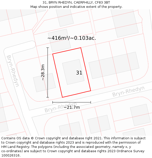 31, BRYN RHEDYN, CAERPHILLY, CF83 3BT: Plot and title map