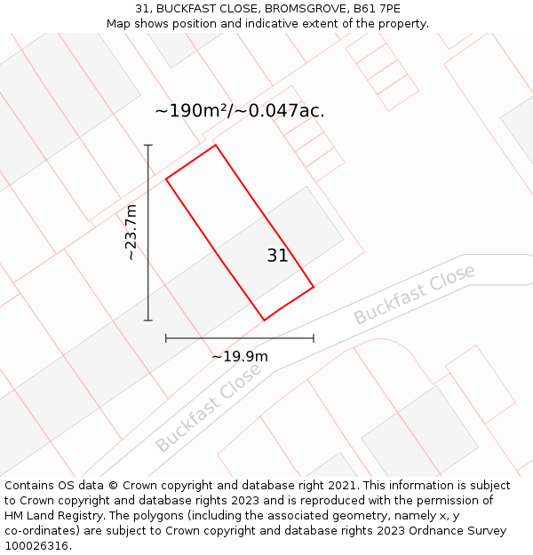 31, BUCKFAST CLOSE, BROMSGROVE, B61 7PE: Plot and title map