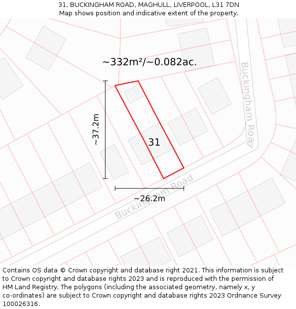 31, BUCKINGHAM ROAD, MAGHULL, LIVERPOOL, L31 7DN: Plot and title map