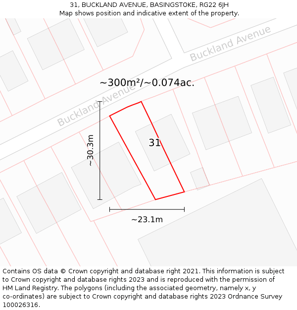 31, BUCKLAND AVENUE, BASINGSTOKE, RG22 6JH: Plot and title map