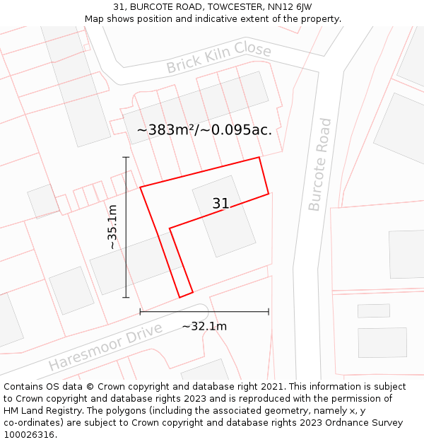 31, BURCOTE ROAD, TOWCESTER, NN12 6JW: Plot and title map