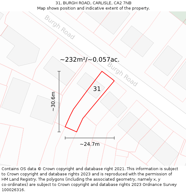 31, BURGH ROAD, CARLISLE, CA2 7NB: Plot and title map