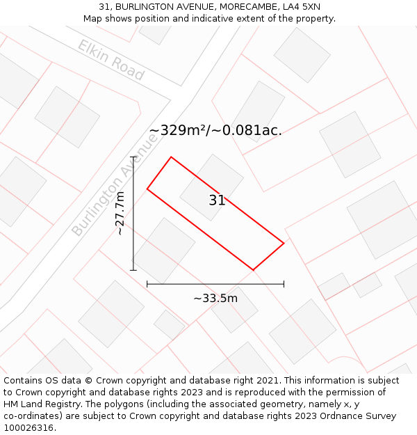 31, BURLINGTON AVENUE, MORECAMBE, LA4 5XN: Plot and title map