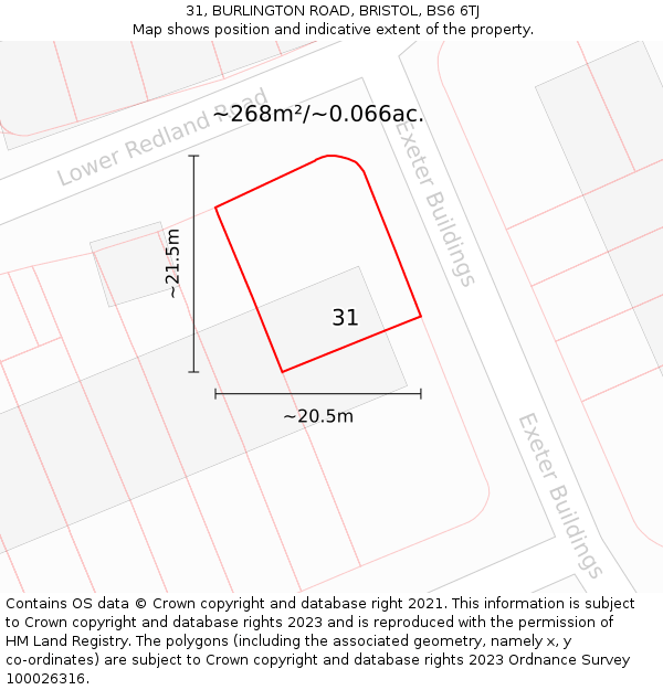 31, BURLINGTON ROAD, BRISTOL, BS6 6TJ: Plot and title map
