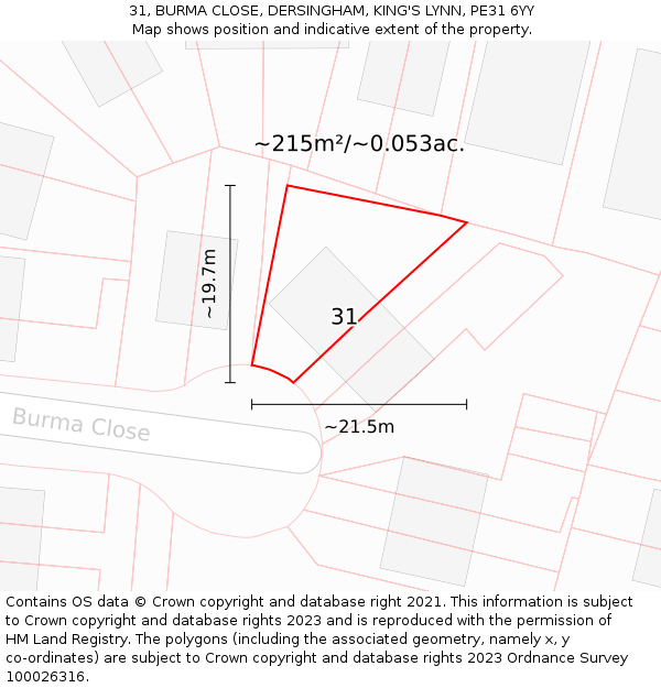 31, BURMA CLOSE, DERSINGHAM, KING'S LYNN, PE31 6YY: Plot and title map