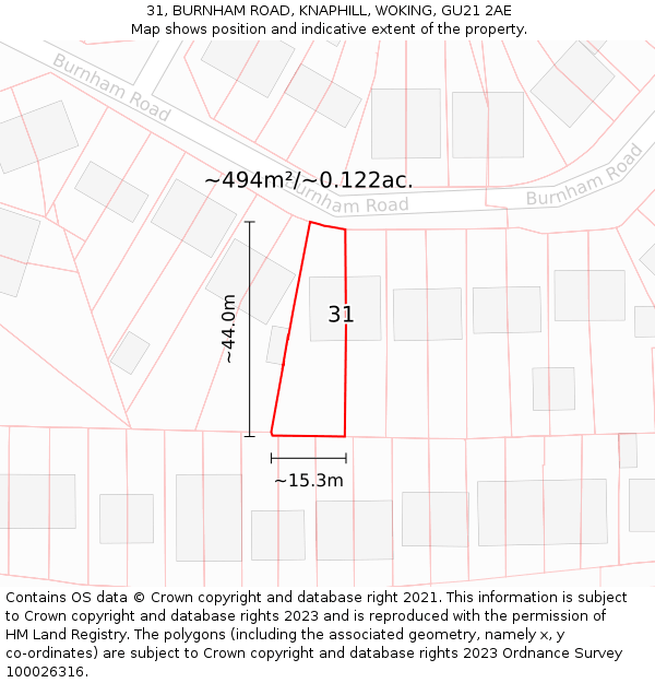 31, BURNHAM ROAD, KNAPHILL, WOKING, GU21 2AE: Plot and title map