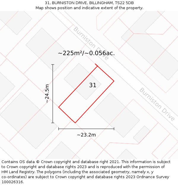31, BURNISTON DRIVE, BILLINGHAM, TS22 5DB: Plot and title map