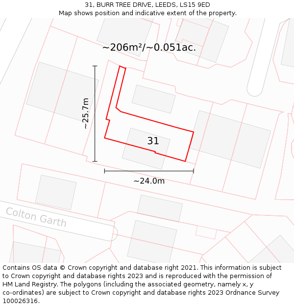 31, BURR TREE DRIVE, LEEDS, LS15 9ED: Plot and title map