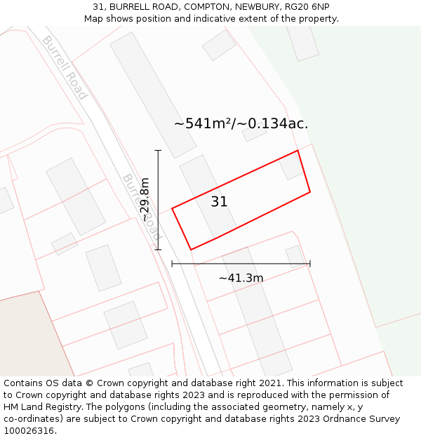 31, BURRELL ROAD, COMPTON, NEWBURY, RG20 6NP: Plot and title map