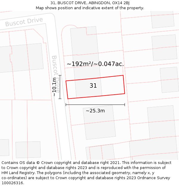 31, BUSCOT DRIVE, ABINGDON, OX14 2BJ: Plot and title map