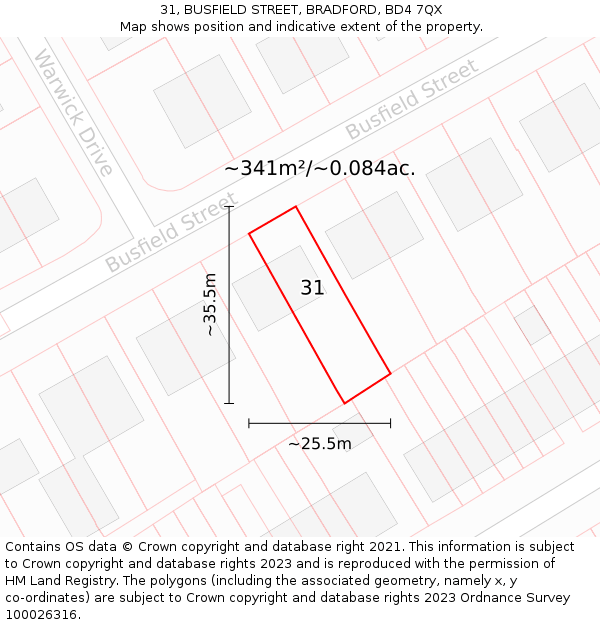 31, BUSFIELD STREET, BRADFORD, BD4 7QX: Plot and title map