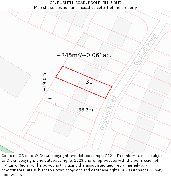 31, BUSHELL ROAD, POOLE, BH15 3HD: Plot and title map