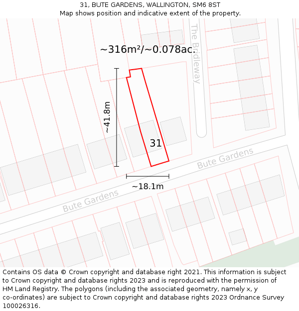 31, BUTE GARDENS, WALLINGTON, SM6 8ST: Plot and title map
