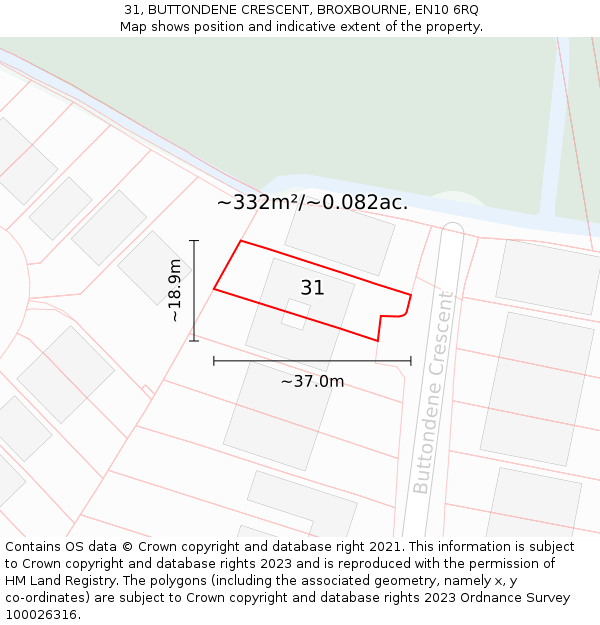 31, BUTTONDENE CRESCENT, BROXBOURNE, EN10 6RQ: Plot and title map