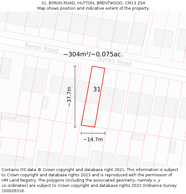 31, BYRON ROAD, HUTTON, BRENTWOOD, CM13 2SA: Plot and title map