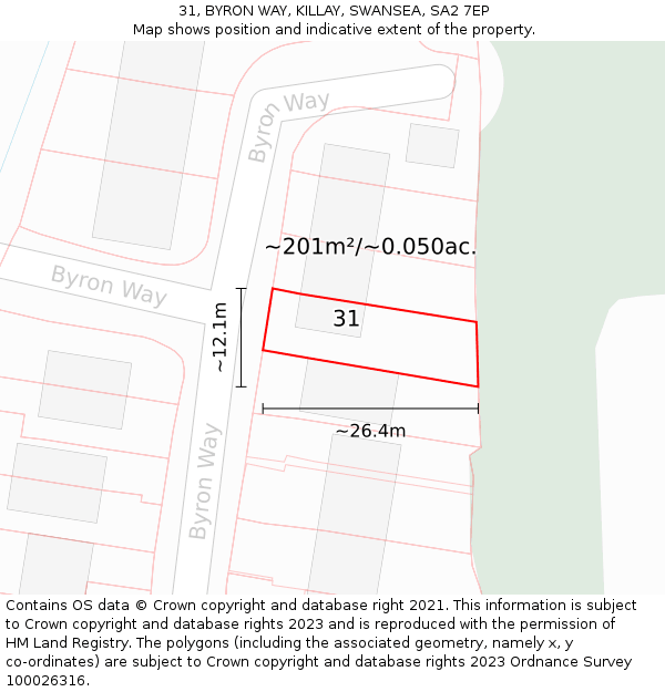 31, BYRON WAY, KILLAY, SWANSEA, SA2 7EP: Plot and title map