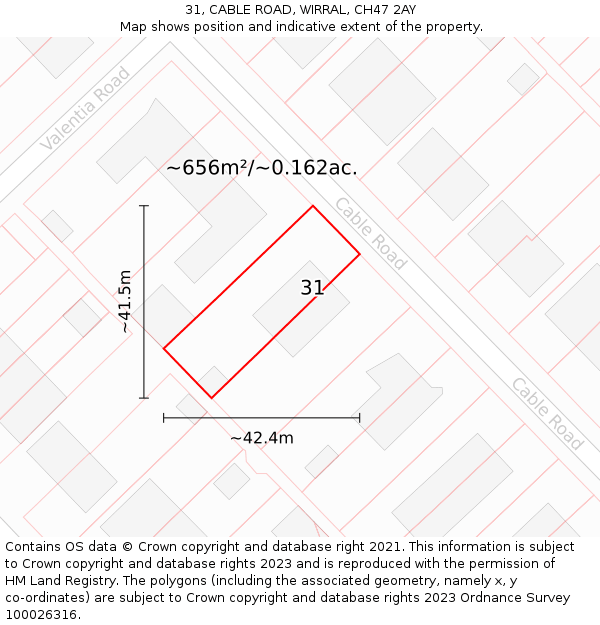 31, CABLE ROAD, WIRRAL, CH47 2AY: Plot and title map