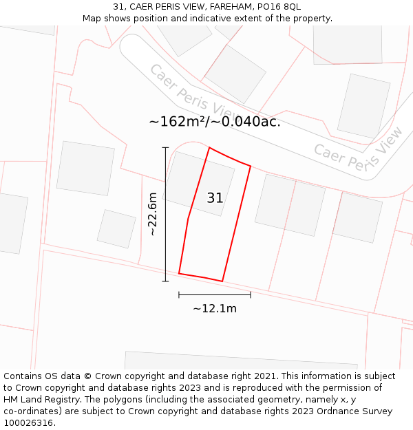 31, CAER PERIS VIEW, FAREHAM, PO16 8QL: Plot and title map