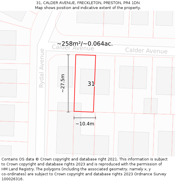 31, CALDER AVENUE, FRECKLETON, PRESTON, PR4 1DN: Plot and title map