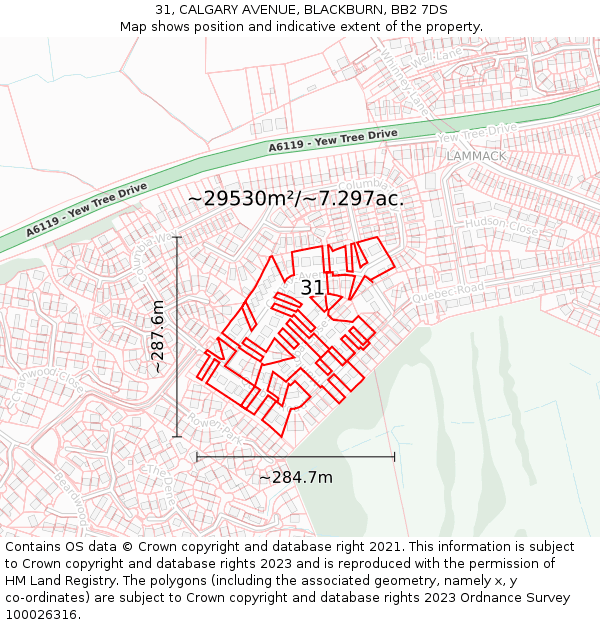 31, CALGARY AVENUE, BLACKBURN, BB2 7DS: Plot and title map