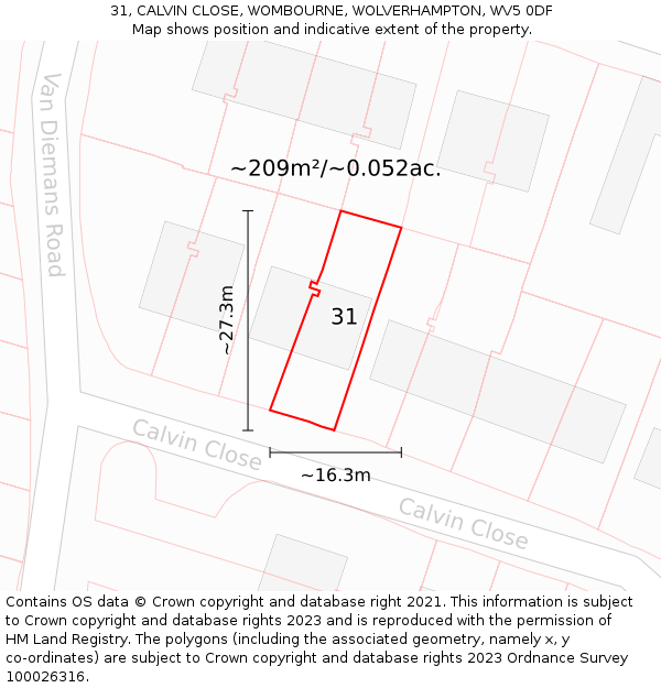 31, CALVIN CLOSE, WOMBOURNE, WOLVERHAMPTON, WV5 0DF: Plot and title map
