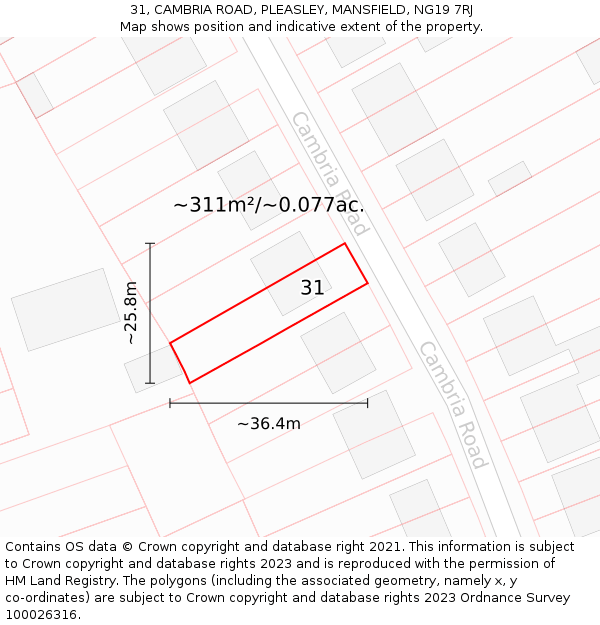31, CAMBRIA ROAD, PLEASLEY, MANSFIELD, NG19 7RJ: Plot and title map