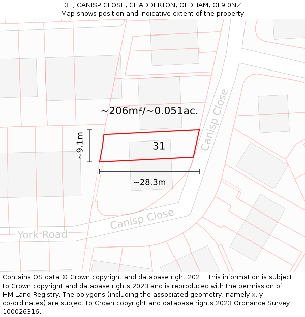 31, CANISP CLOSE, CHADDERTON, OLDHAM, OL9 0NZ: Plot and title map