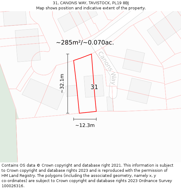 31, CANONS WAY, TAVISTOCK, PL19 8BJ: Plot and title map