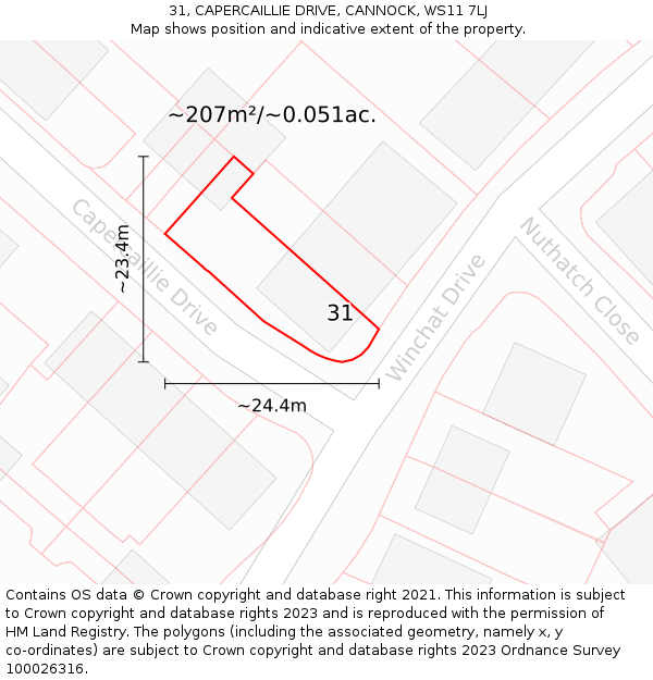 31, CAPERCAILLIE DRIVE, CANNOCK, WS11 7LJ: Plot and title map