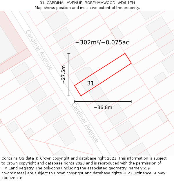 31, CARDINAL AVENUE, BOREHAMWOOD, WD6 1EN: Plot and title map