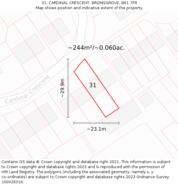 31, CARDINAL CRESCENT, BROMSGROVE, B61 7PR: Plot and title map