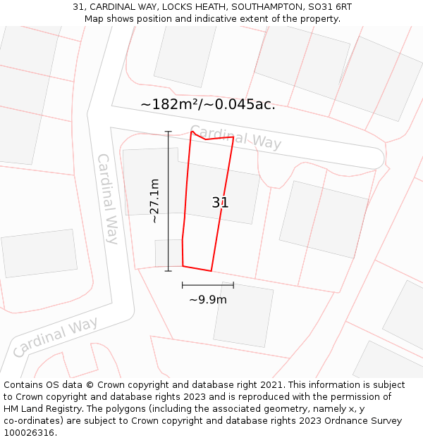 31, CARDINAL WAY, LOCKS HEATH, SOUTHAMPTON, SO31 6RT: Plot and title map