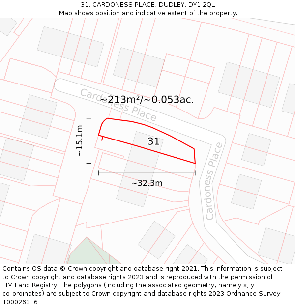 31, CARDONESS PLACE, DUDLEY, DY1 2QL: Plot and title map