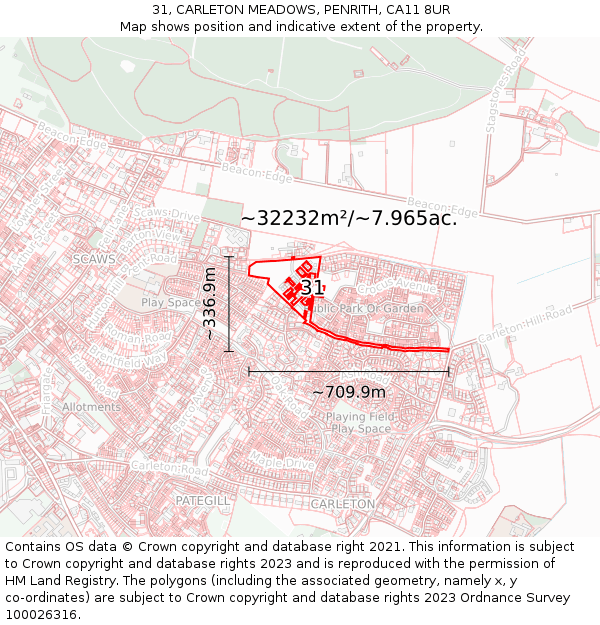 31, CARLETON MEADOWS, PENRITH, CA11 8UR: Plot and title map