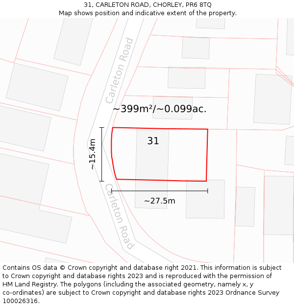 31, CARLETON ROAD, CHORLEY, PR6 8TQ: Plot and title map