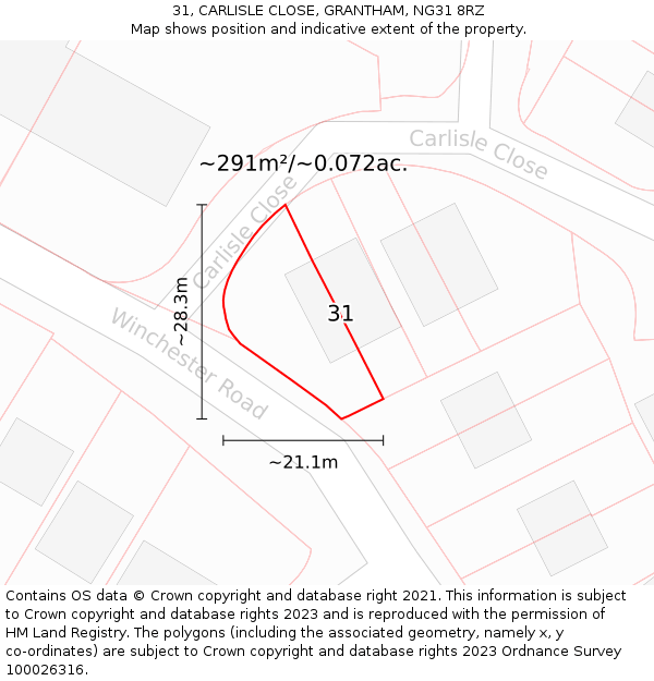 31, CARLISLE CLOSE, GRANTHAM, NG31 8RZ: Plot and title map