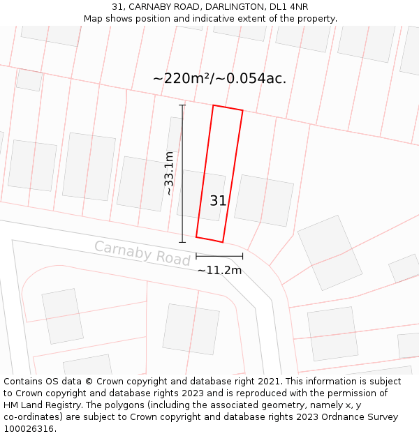 31, CARNABY ROAD, DARLINGTON, DL1 4NR: Plot and title map